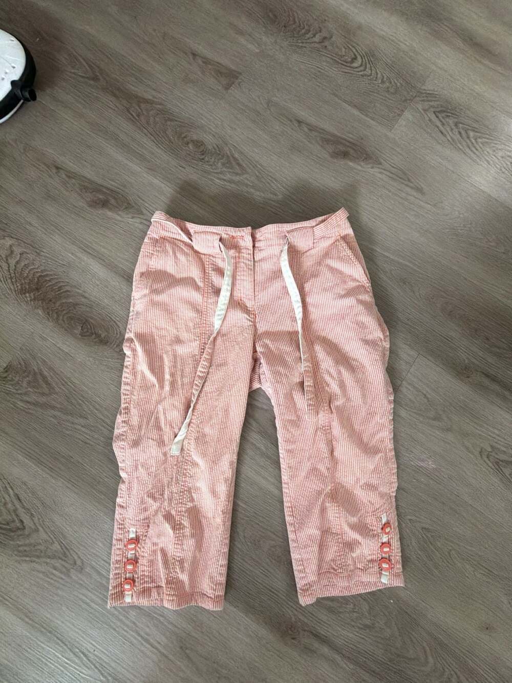JP Evolution Striped Pants Size 4 Pink White Corduroy Capri Tie Leg